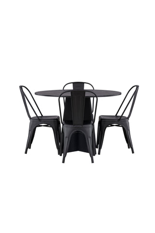 Venture Home Bootcut Runt Matbord - Svart / Svart Fanéer +Tempe Matstol - Mattsvart / Metall _4