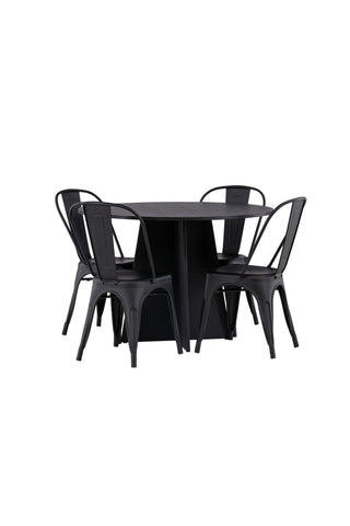 Venture Home Bootcut Runt Matbord - Svart / Svart Fanéer +Tempe Matstol - Mattsvart / Metall _4