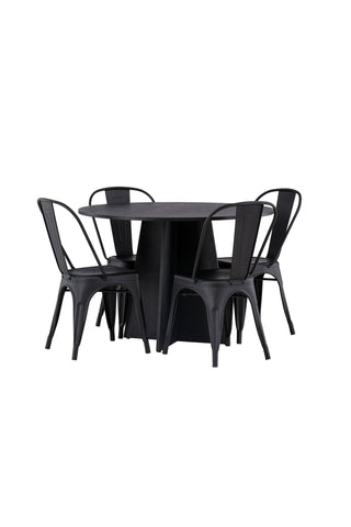 Venture Home Bootcut Runt Matbord - Svart / Svart Fanéer +Tempe Matstol - Mattsvart / Metall _4