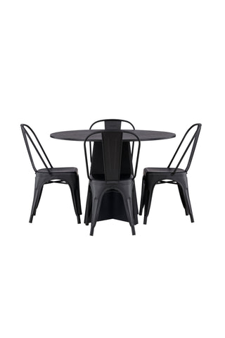Venture Home Bootcut Runt Matbord - Svart / Svart Fanéer +Tempe Matstol - Mattsvart / Metall _4