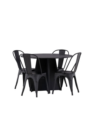 Venture Home Bootcut Runt Matbord - Svart / Svart Fanéer +Tempe Matstol - Mattsvart / Metall _4