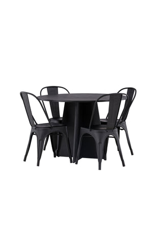 Venture Home Bootcut Runt Matbord - Svart / Svart Fanéer +Tempe Matstol - Mattsvart / Metall _4