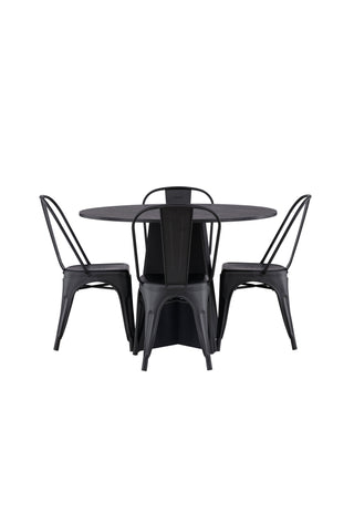 Venture Home Bootcut Runt Matbord - Svart / Svart Fanéer +Tempe Matstol - Mattsvart / Metall _4