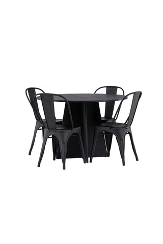 Venture Home Bootcut Runt Matbord - Svart / Svart Fanéer +Tempe Matstol - Mattsvart / Metall _4