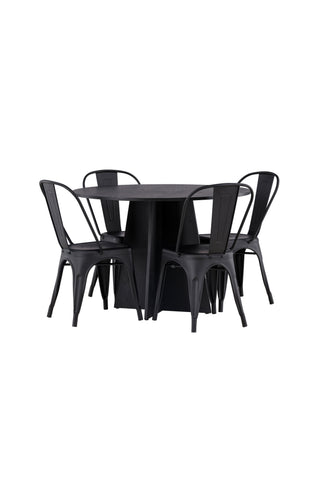 Venture Home Bootcut Runt Matbord - Svart / Svart Fanéer +Tempe Matstol - Mattsvart / Metall _4