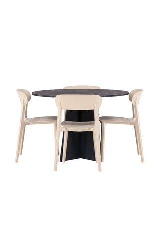 Venture Home Bootcut Ovalt matbord - Svart / Svart Fanéer +Chico Matstol - Svart / Vit Boucle _6