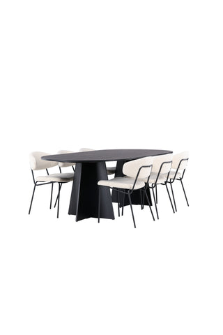 Venture Home Bootcut Ovalt matbord - Svart / Svart Fanéer +Chico Matstol - Svart / Vit Boucle _6