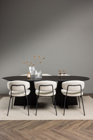 Venture Home Bootcut Ovalt matbord - Svart / Svart Fanéer +Chico Matstol - Svart / Vit Boucle _6