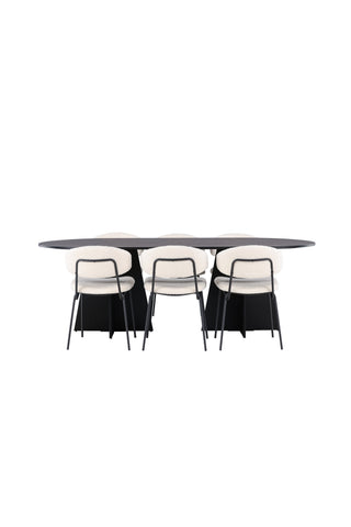 Venture Home Bootcut Ovalt matbord - Svart / Svart Fanéer +Chico Matstol - Svart / Vit Boucle _6