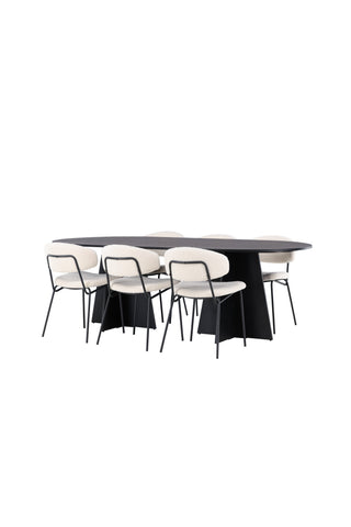 Venture Home Bootcut Ovalt matbord - Svart / Svart Fanéer +Chico Matstol - Svart / Vit Boucle _6