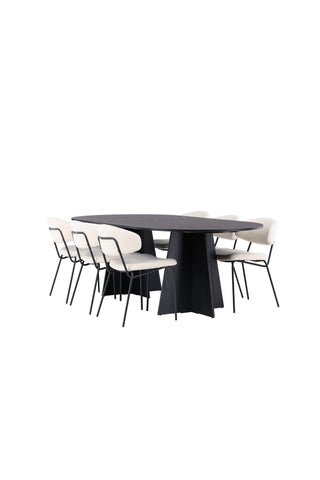 Venture Home Bootcut Ovalt matbord - Svart / Svart Fanéer +Chico Matstol - Svart / Vit Boucle _6