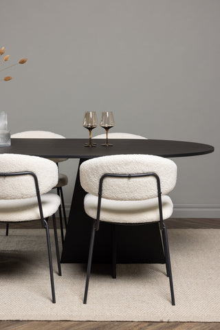 Venture Home Bootcut Ovalt matbord - Svart / Svart Fanéer +Chico Matstol - Svart / Vit Boucle _6