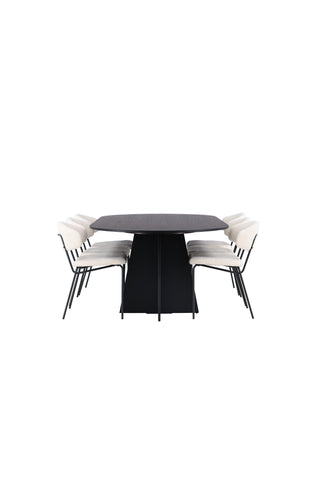 Venture Home Bootcut Ovalt matbord - Svart / Svart Fanéer +Chico Matstol - Svart / Vit Boucle _6