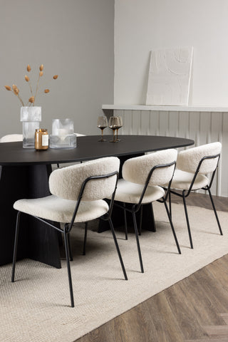 Venture Home Bootcut Ovalt matbord - Svart / Svart Fanéer +Chico Matstol - Svart / Vit Boucle _6