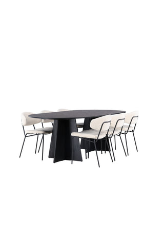 Venture Home Bootcut Ovalt matbord - Svart / Svart Fanéer +Chico Matstol - Svart / Vit Boucle _6