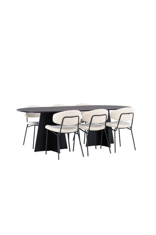 Venture Home Bootcut Ovalt matbord - Svart / Svart Fanéer +Chico Matstol - Svart / Vit Boucle _6
