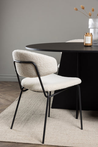 Venture Home Bootcut Ovalt matbord - Svart / Svart Fanéer +Chico Matstol - Svart / Vit Boucle _6