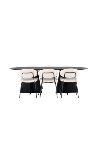 Venture Home Bootcut Ovalt matbord - Svart / Svart Fanéer +Chico Matstol - Svart / Vit Boucle _6