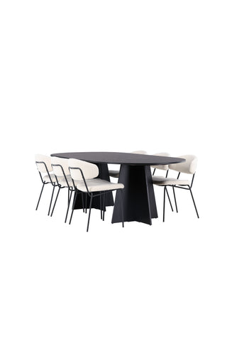 Venture Home Bootcut Ovalt matbord - Svart / Svart Fanéer +Chico Matstol - Svart / Vit Boucle _6