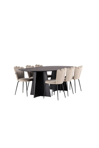 Venture Home Bootcut Ovalt matbord - Svart / Svart Fanéer +Limhamn Light Chair - Svart / Beige sammet _6
