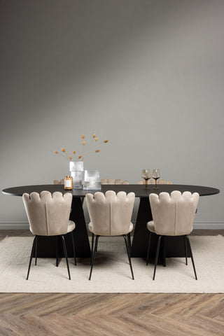 Venture Home Bootcut Ovalt matbord - Svart / Svart Fanéer +Limhamn Light Chair - Svart / Beige sammet _6