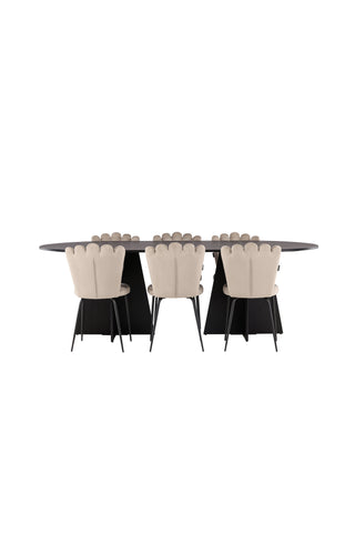 Venture Home Bootcut Ovalt matbord - Svart / Svart Fanéer +Limhamn Light Chair - Svart / Beige sammet _6