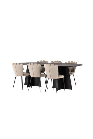 Venture Home Bootcut Ovalt matbord - Svart / Svart Fanéer +Limhamn Light Chair - Svart / Beige sammet _6
