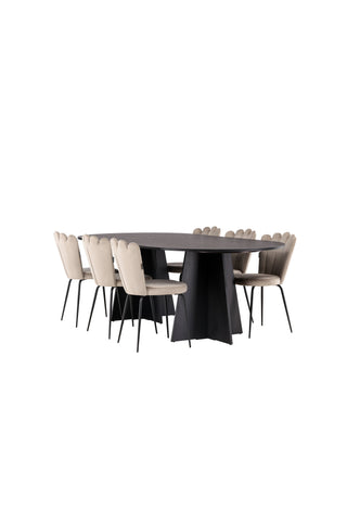 Venture Home Bootcut Ovalt matbord - Svart / Svart Fanéer +Limhamn Light Chair - Svart / Beige sammet _6