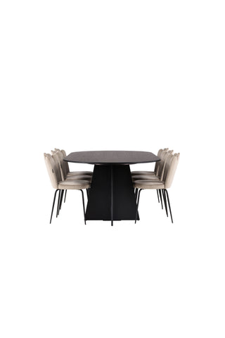 Venture Home Bootcut Ovalt matbord - Svart / Svart Fanéer +Limhamn Light Chair - Svart / Beige sammet _6
