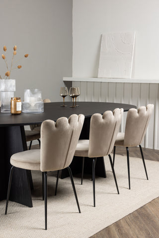 Venture Home Bootcut Ovalt matbord - Svart / Svart Fanéer +Limhamn Light Chair - Svart / Beige sammet _6