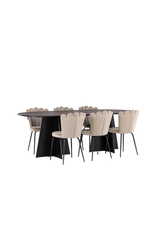 Venture Home Bootcut Ovalt matbord - Svart / Svart Fanéer +Limhamn Light Chair - Svart / Beige sammet _6
