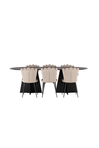 Venture Home Bootcut Ovalt matbord - Svart / Svart Fanéer +Limhamn Light Chair - Svart / Beige sammet _6