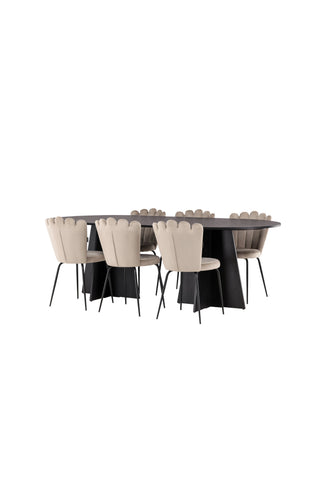Venture Home Bootcut Ovalt matbord - Svart / Svart Fanéer +Limhamn Light Chair - Svart / Beige sammet _6