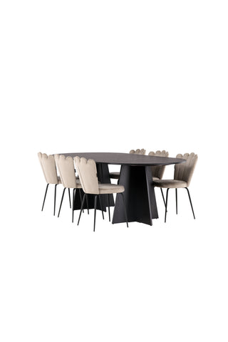 Venture Home Bootcut Ovalt matbord - Svart / Svart Fanéer +Limhamn Light Chair - Svart / Beige sammet _6