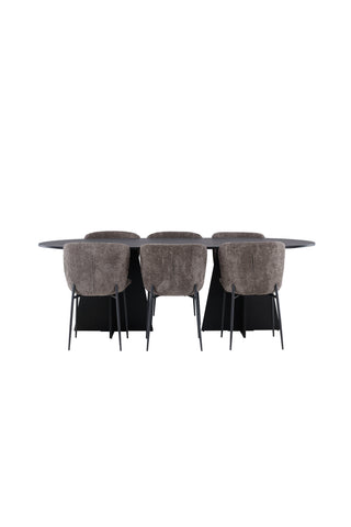 Venture Home Bootcut Ovalt matbord - Svart / Svart Fanéer + Modesto Matstol - Grå / Rökt Svart Boucle _6