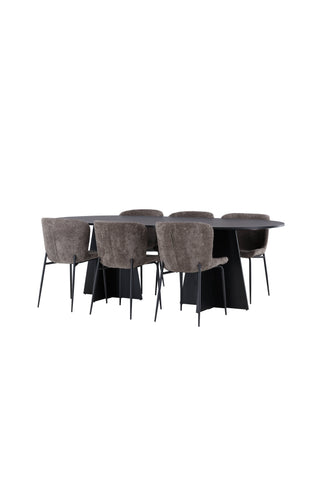 Venture Home Bootcut Ovalt matbord - Svart / Svart Fanéer + Modesto Matstol - Grå / Rökt Svart Boucle _6