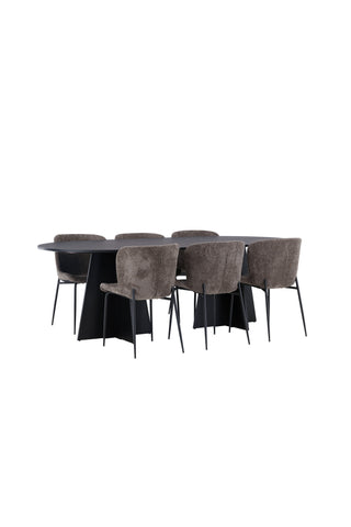 Venture Home Bootcut Ovalt matbord - Svart / Svart Fanéer + Modesto Matstol - Grå / Rökt Svart Boucle _6