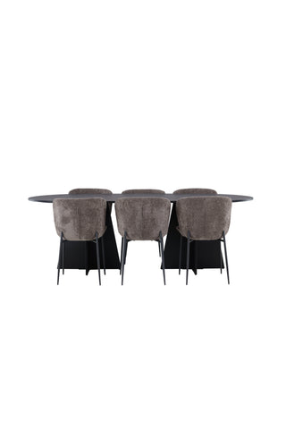 Venture Home Bootcut Ovalt matbord - Svart / Svart Fanéer + Modesto Matstol - Grå / Rökt Svart Boucle _6