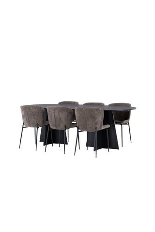 Venture Home Bootcut Ovalt matbord - Svart / Svart Fanéer + Modesto Matstol - Grå / Rökt Svart Boucle _6