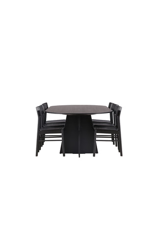 Venture Home Bootcut Runt matbord - Svart / Svart Fanéer +Chico Matstol - Svart / Vit Boucle _4