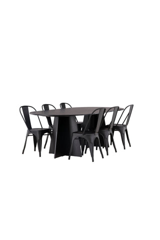 Venture Home Bootcut Ovalt matbord - Svart / Svart Fanéer +Tempe Matstol - Mattsvart / Metall _4