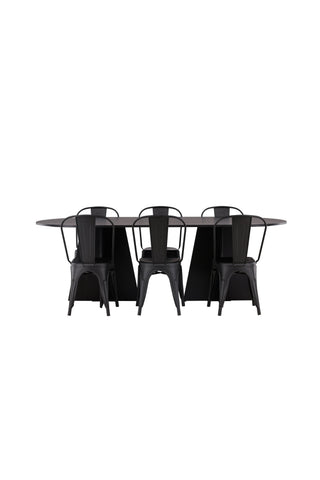 Venture Home Bootcut Ovalt matbord - Svart / Svart Fanéer +Tempe Matstol - Mattsvart / Metall _4