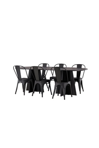 Venture Home Bootcut Ovalt matbord - Svart / Svart Fanéer +Tempe Matstol - Mattsvart / Metall _4