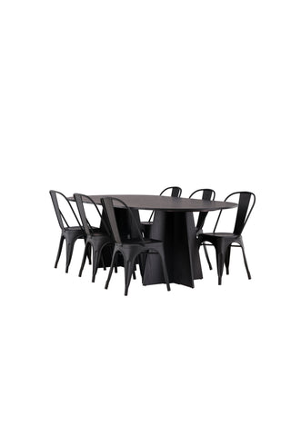 Venture Home Bootcut Ovalt matbord - Svart / Svart Fanéer +Tempe Matstol - Mattsvart / Metall _4
