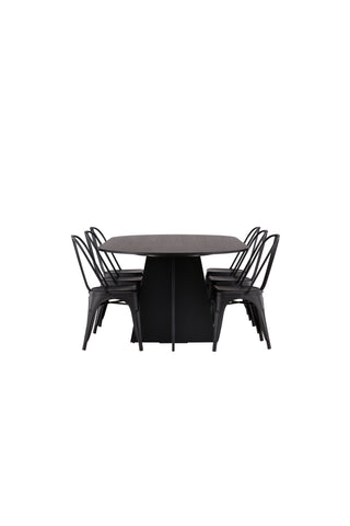 Venture Home Bootcut Ovalt matbord - Svart / Svart Fanéer +Tempe Matstol - Mattsvart / Metall _4