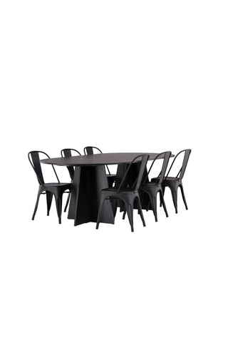 Venture Home Bootcut Ovalt matbord - Svart / Svart Fanéer +Tempe Matstol - Mattsvart / Metall _4