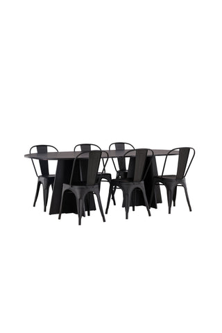 Venture Home Bootcut Ovalt matbord - Svart / Svart Fanéer +Tempe Matstol - Mattsvart / Metall _4