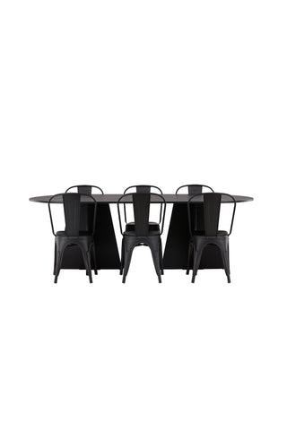 Venture Home Bootcut Ovalt matbord - Svart / Svart Fanéer +Tempe Matstol - Mattsvart / Metall _4