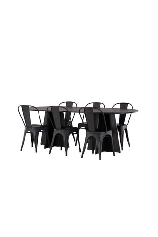 Venture Home Bootcut Ovalt matbord - Svart / Svart Fanéer +Tempe Matstol - Mattsvart / Metall _4