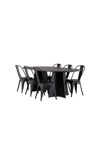 Venture Home Bootcut Ovalt matbord - Svart / Svart Fanéer +Tempe Matstol - Mattsvart / Metall _4